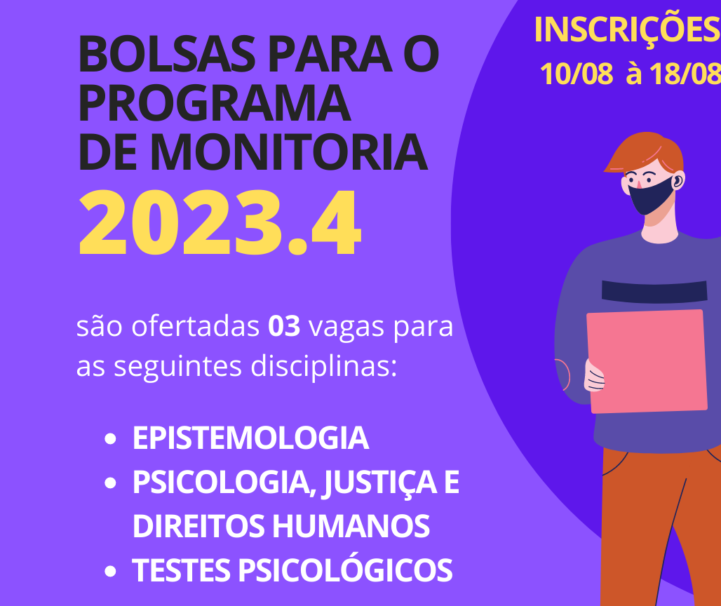 Edital de Monitoria 02/2023 - inscrições de 10 a 18 de agosto