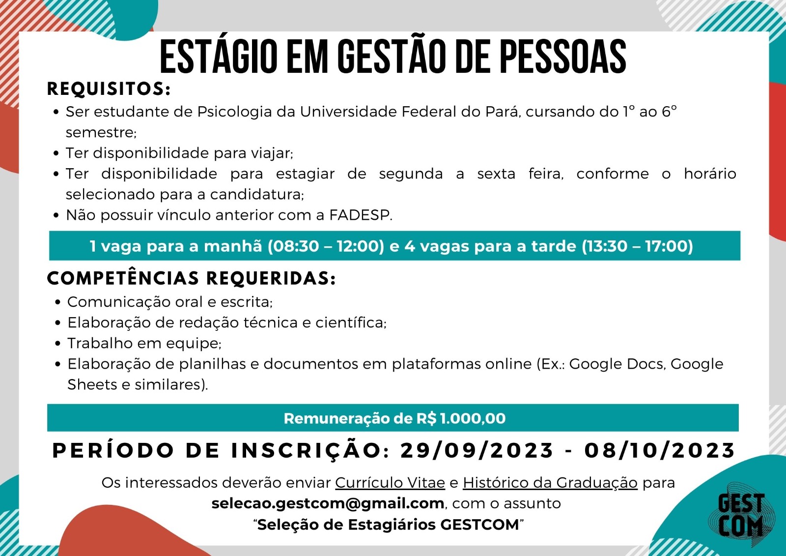 Laboratório de Gestão do Comportamento seleciona bolsista de Psicologia